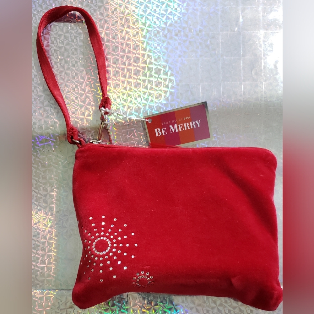 NWT- Bath and Body Works Red Zip Clutch and 3 travel size lotions